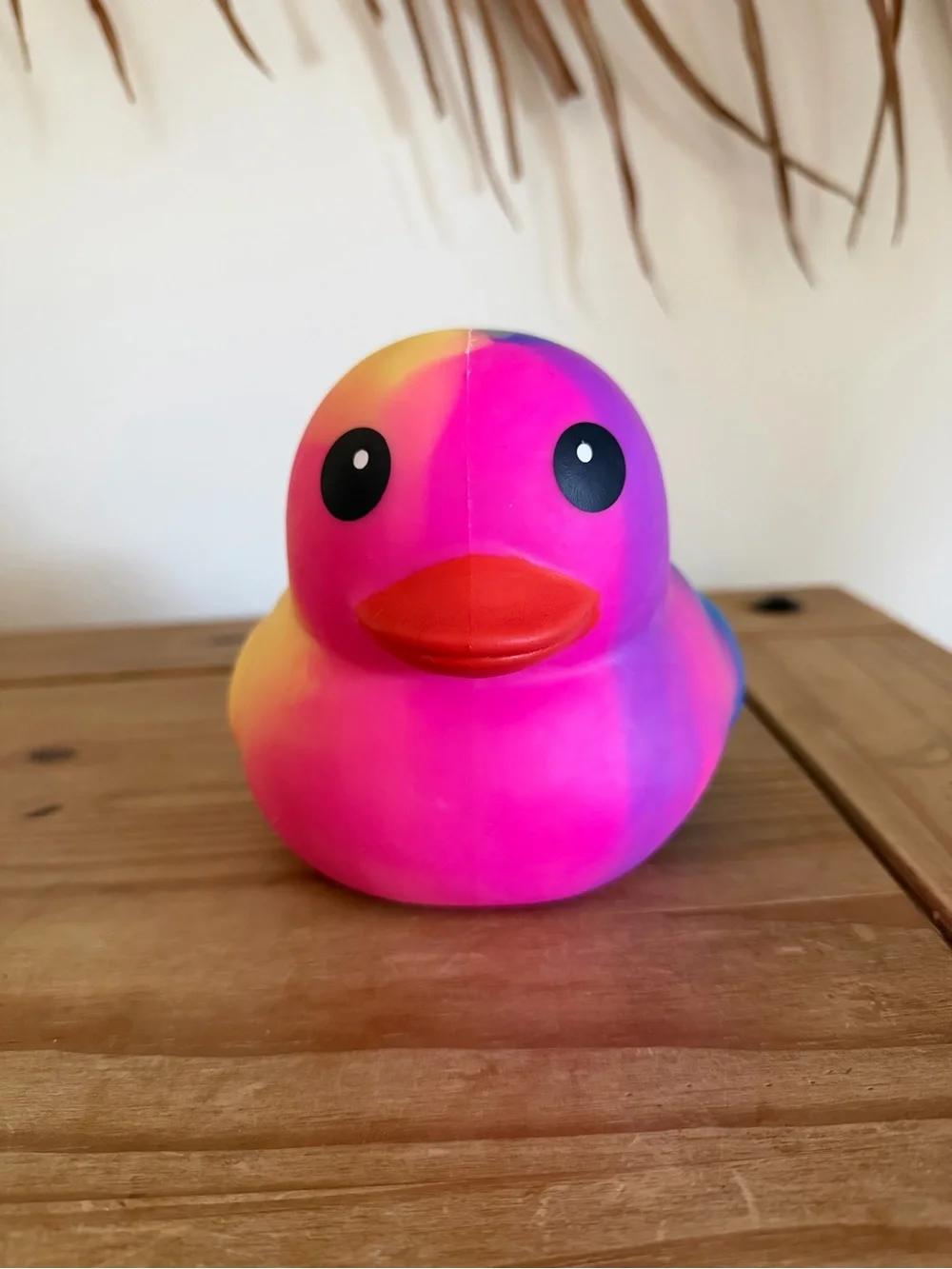 Authentic Squeeezy Rainbow Tie-Dye Rubber Duck with Tag Attached